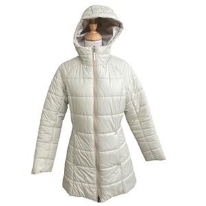 Patagonia Nano Puff Parka Womens XS Cream Beige Hooded Quilted Insulated Jacket